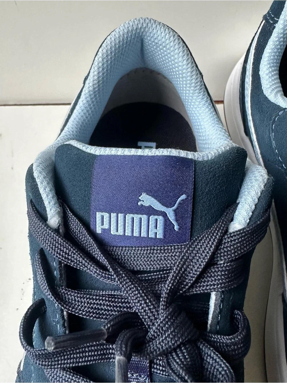 Puma Safety Shoes Men's Size 10 Navy Blue Suede Slip Resistant Work Sneakers